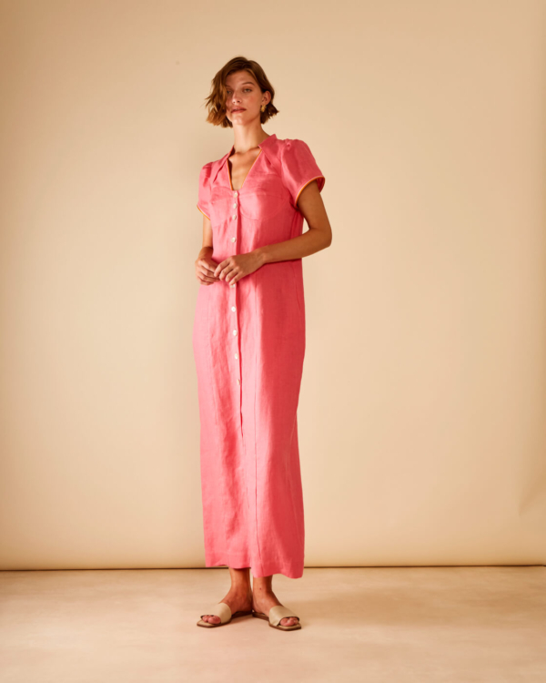 Maxi monochromatic linen dress - Antheris Greece | Designer Clothing Brand