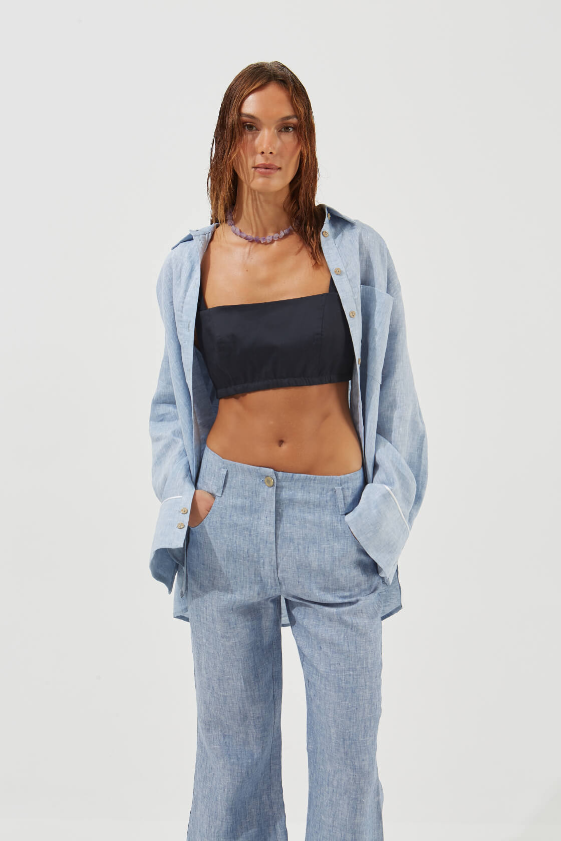 Iphigeneia loose fit linen monochromatic shirt