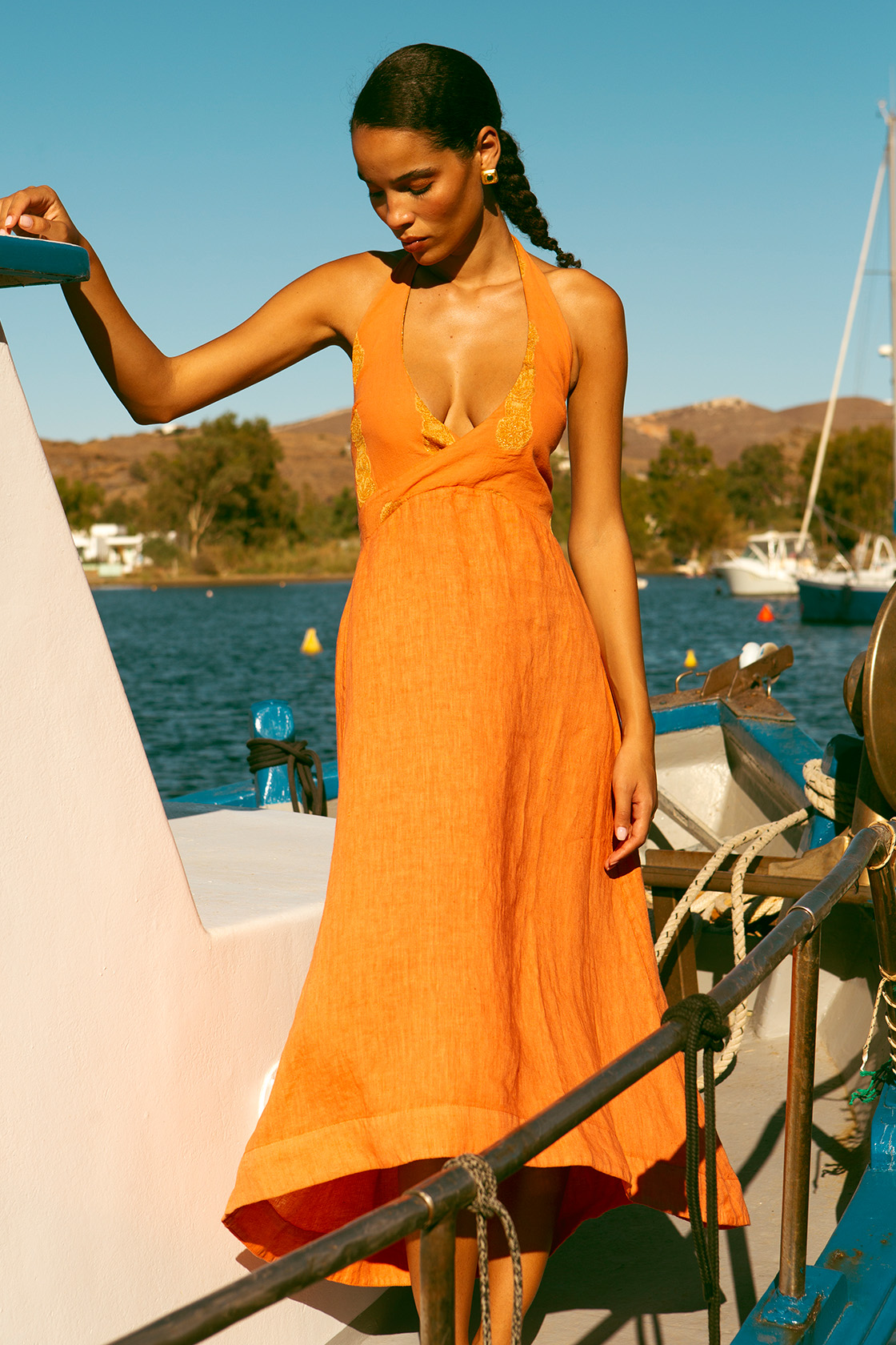 Chloi midi dress with halter neckline