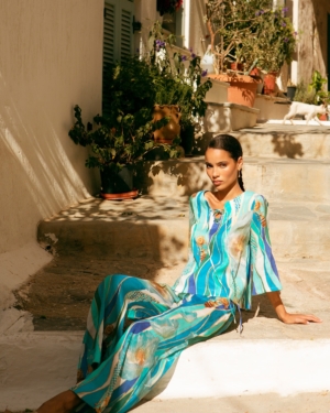 Daphne printed blouse, High-waisted loose trousers