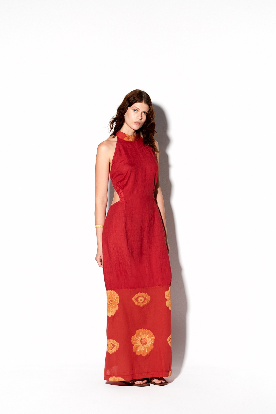 Ambrosia eye-floral embroidered ruby maxi dress