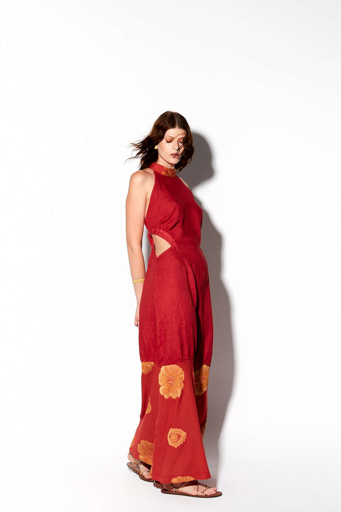Ambrosia eye-floral embroidered ruby maxi dress