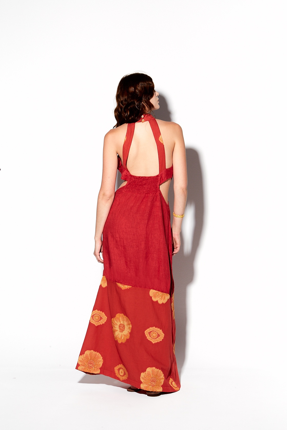 Ambrosia eye-floral embroidered ruby maxi dress