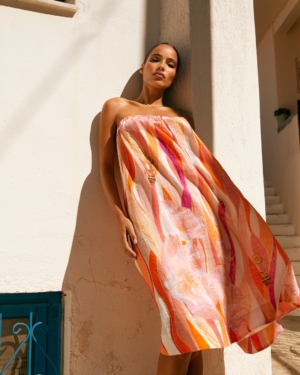 Aura linen strapless-midi