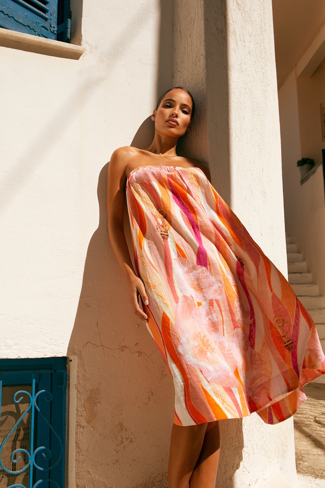 Aura linen strapless-midi dress