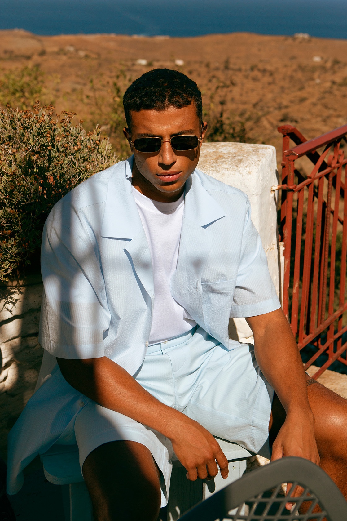 Orpheus cotton seersucker bermuda shorts