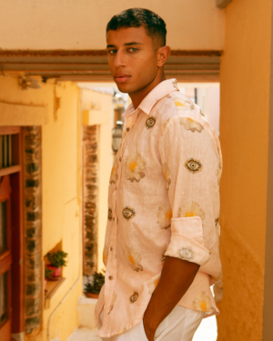 Printed linen long sleeve shirt