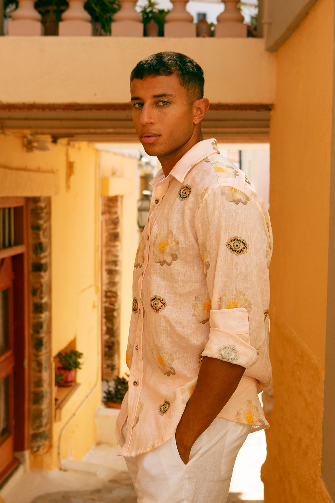 SHR-0851P REPLACE Printed linen long sleeve shirt