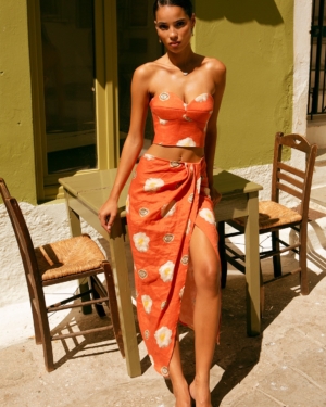 Phaidra printed bustier top Melia printed linen skirt