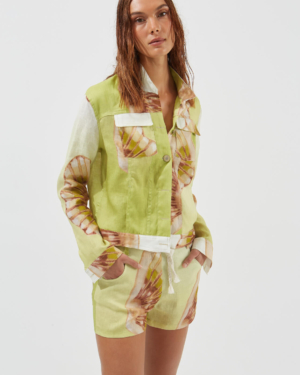 shell print linen shorts