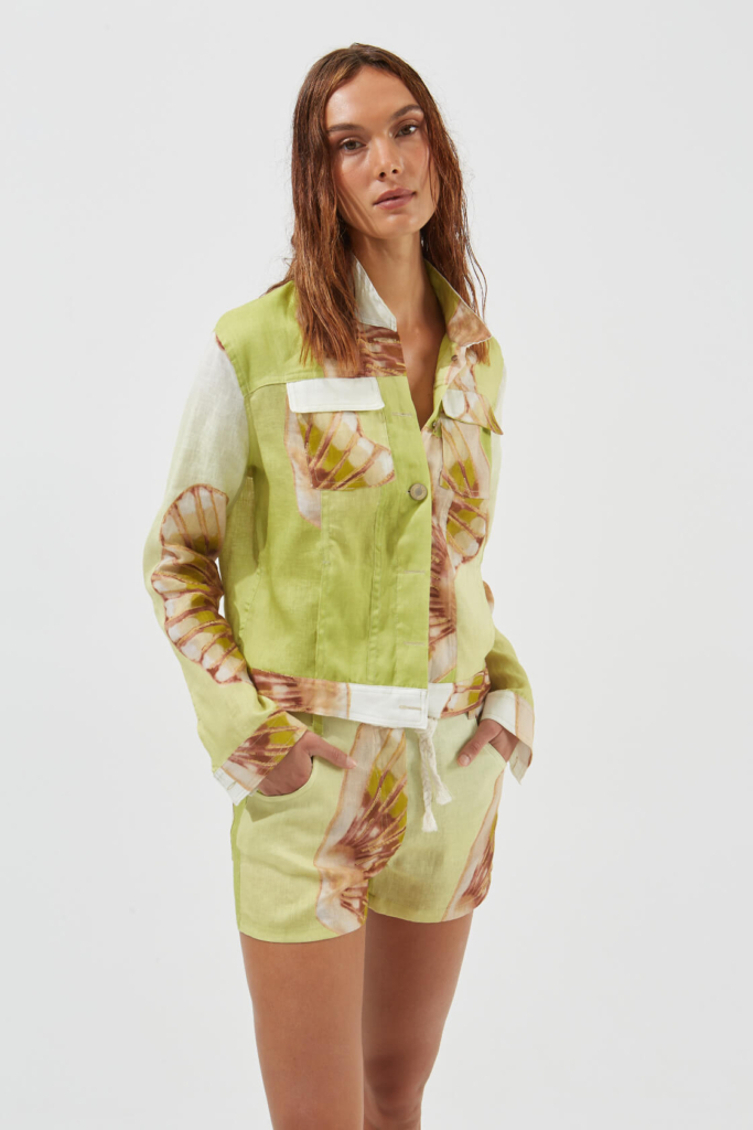 shell print linen shorts
