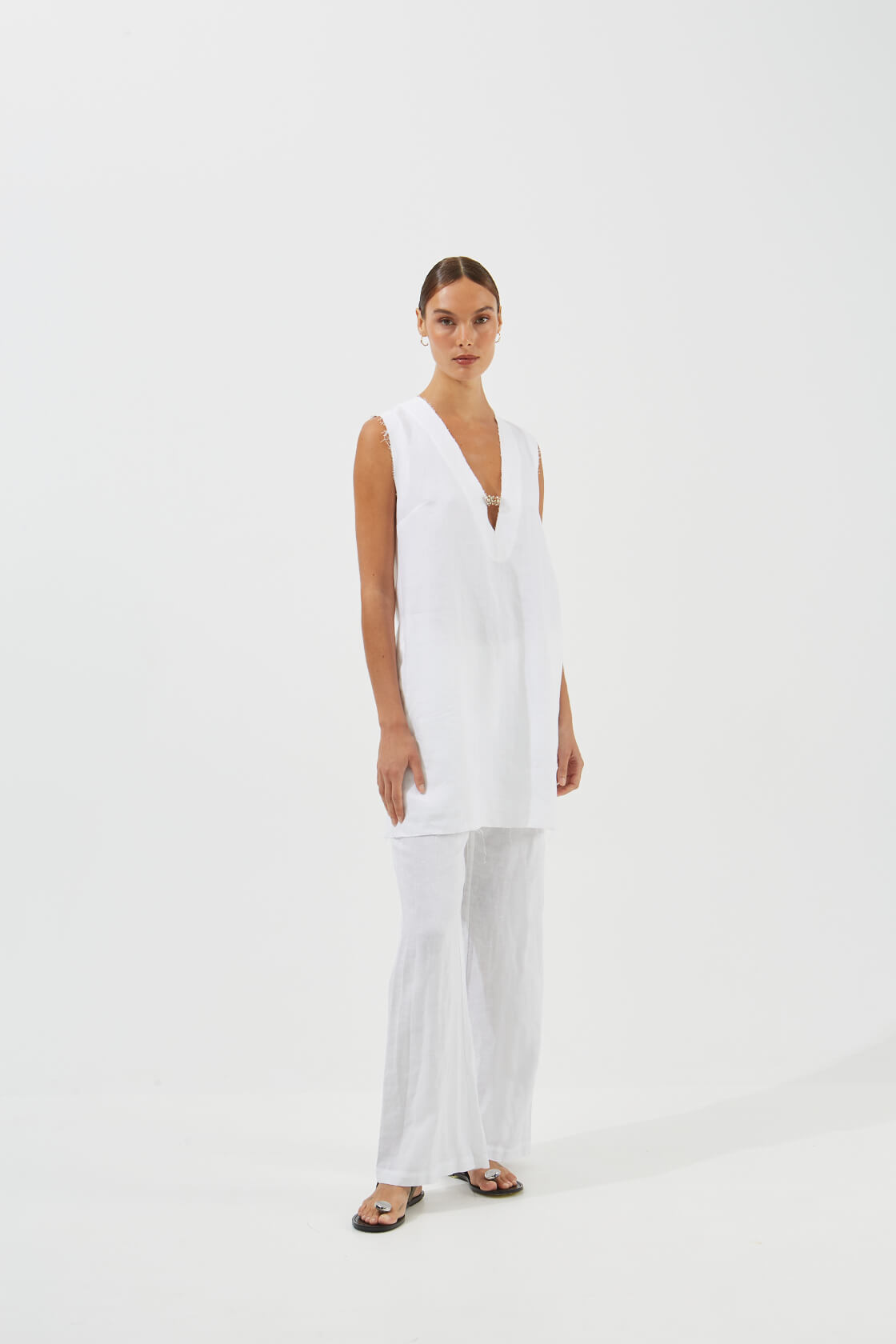 Rose mini V-neck linen dress