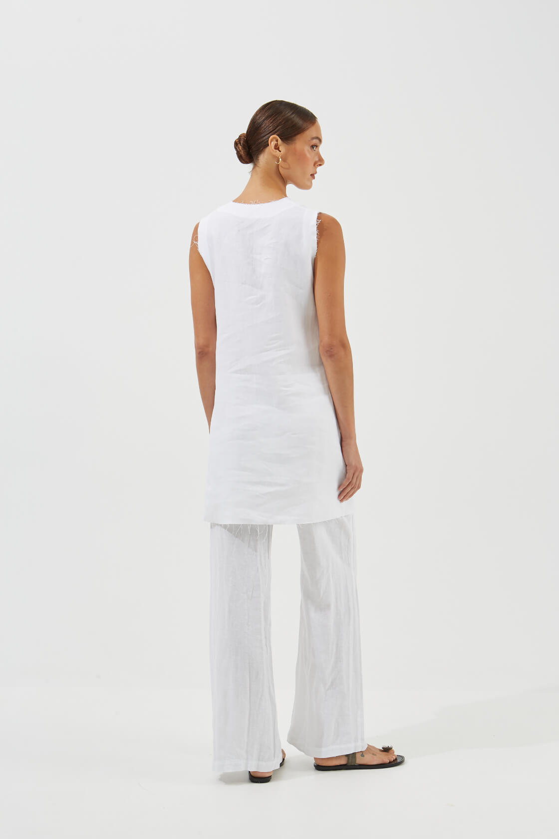 Rose mini V-neck linen dress
