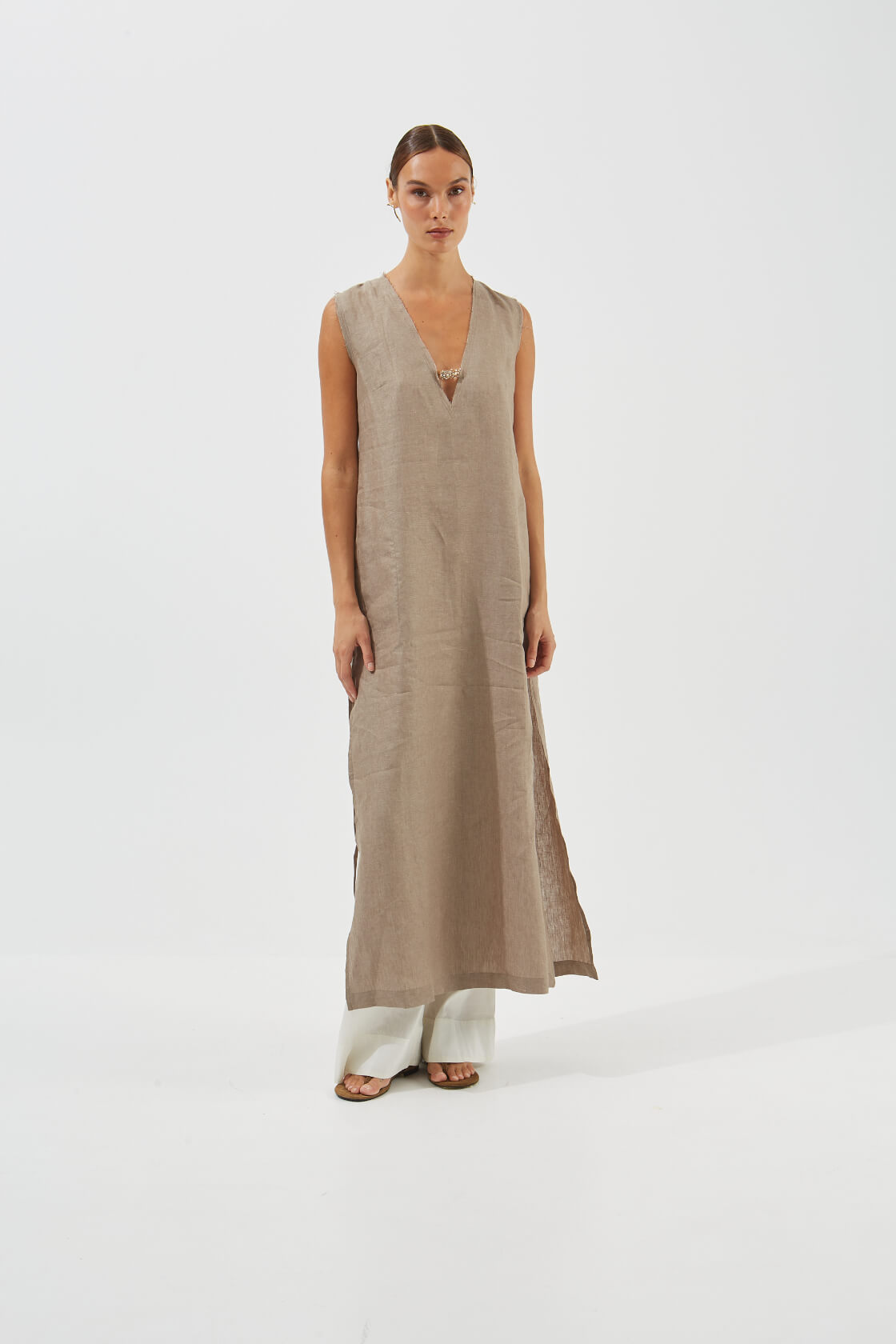Violet linen maxi V-neck dress