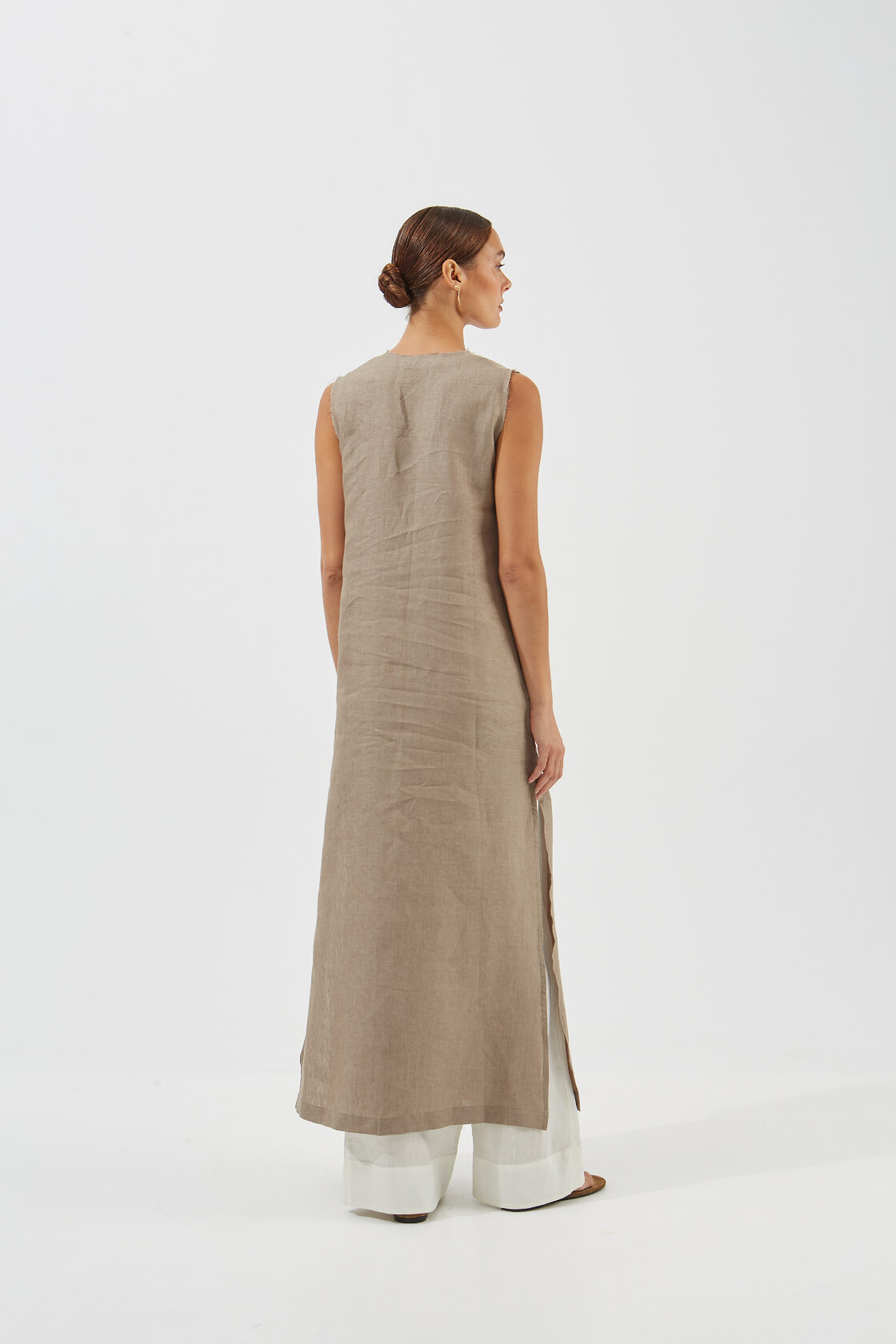 Violet linen maxi V-neck dress