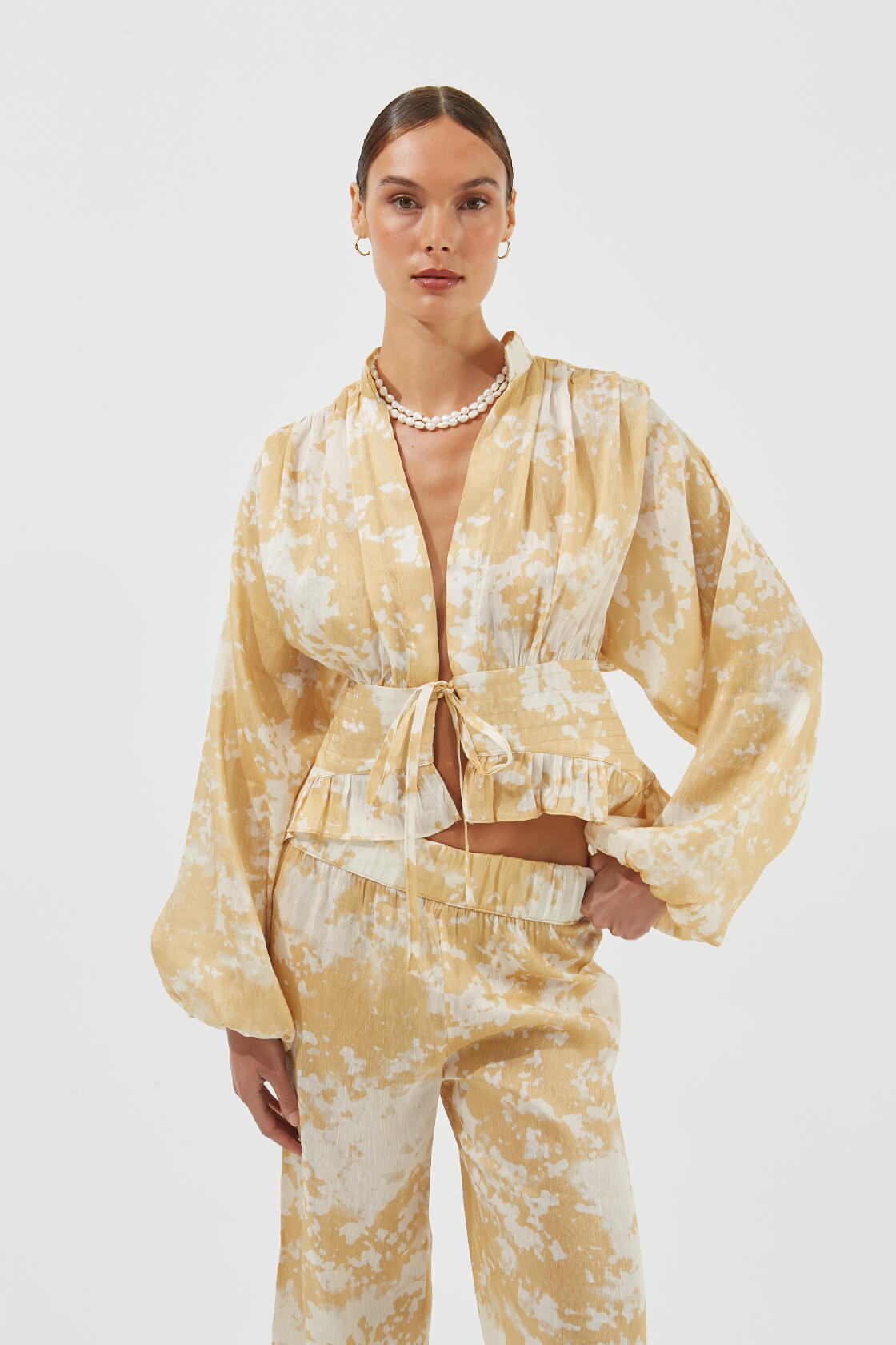 Lily silk-linen printed bolero