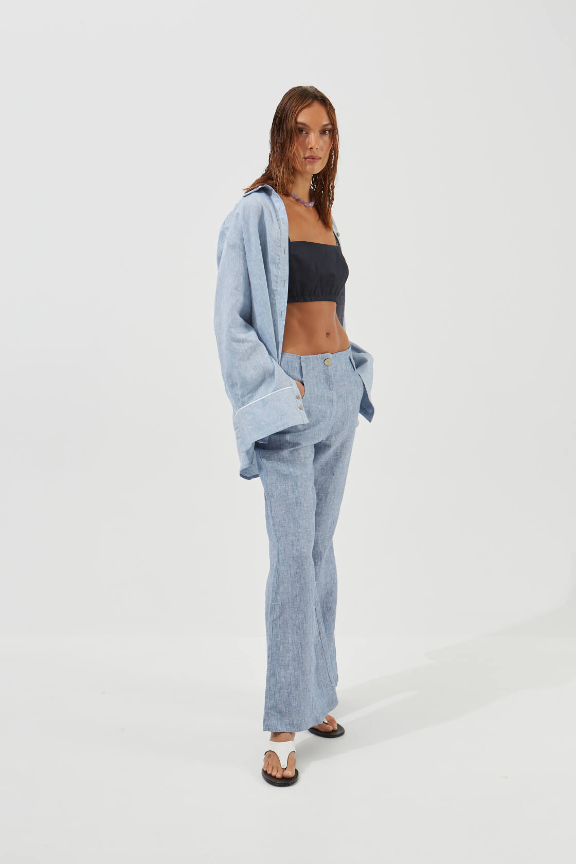 Iphigeneia loose fit linen monochromatic shirt