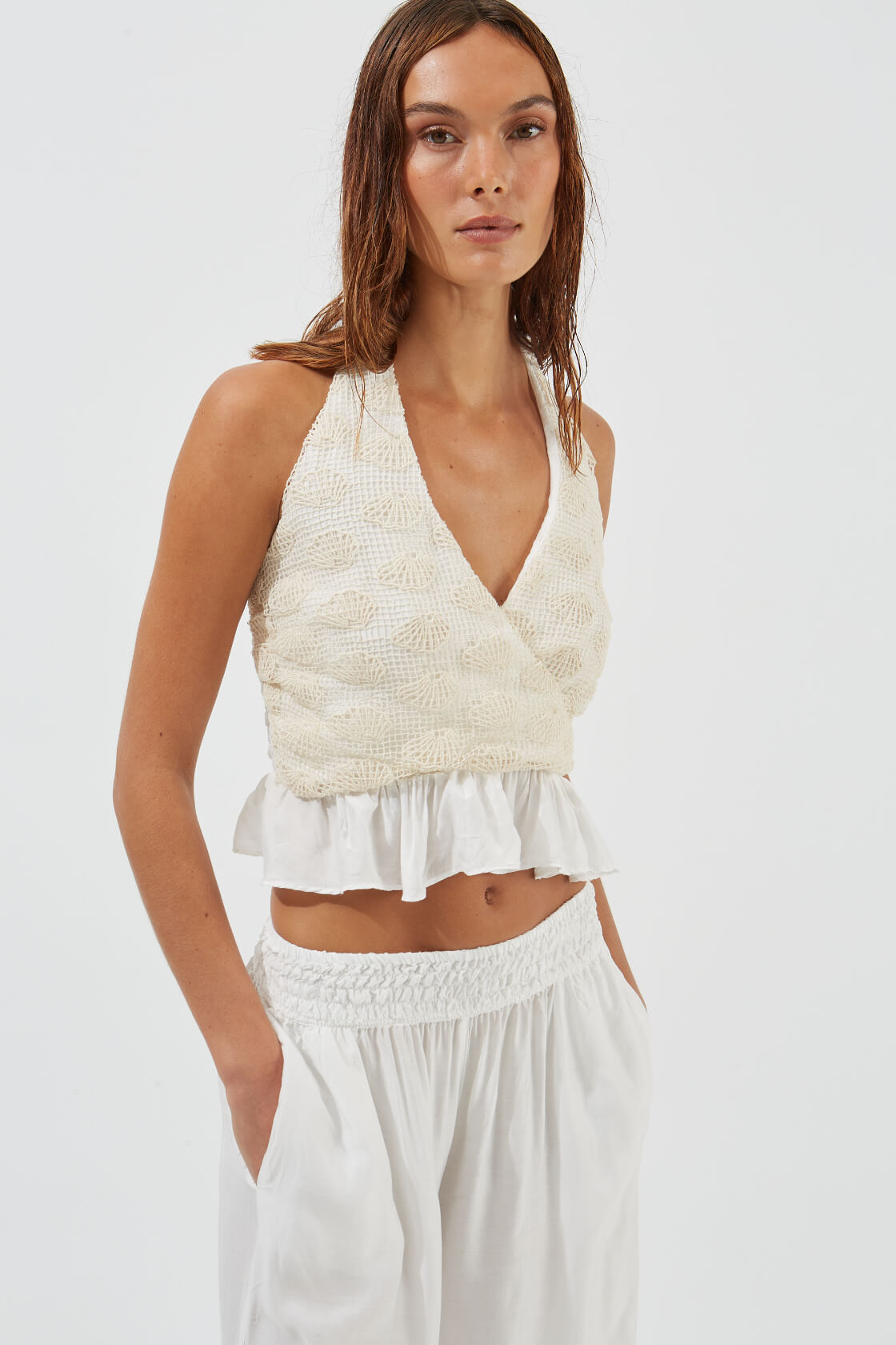 Heather silk viscose blend halter neck top