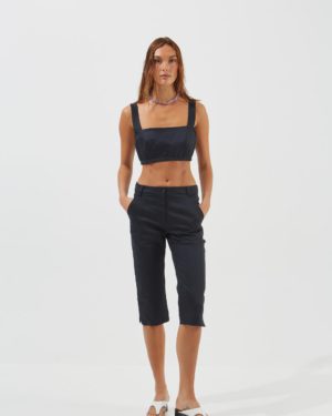 elastic cotton-tencel capri