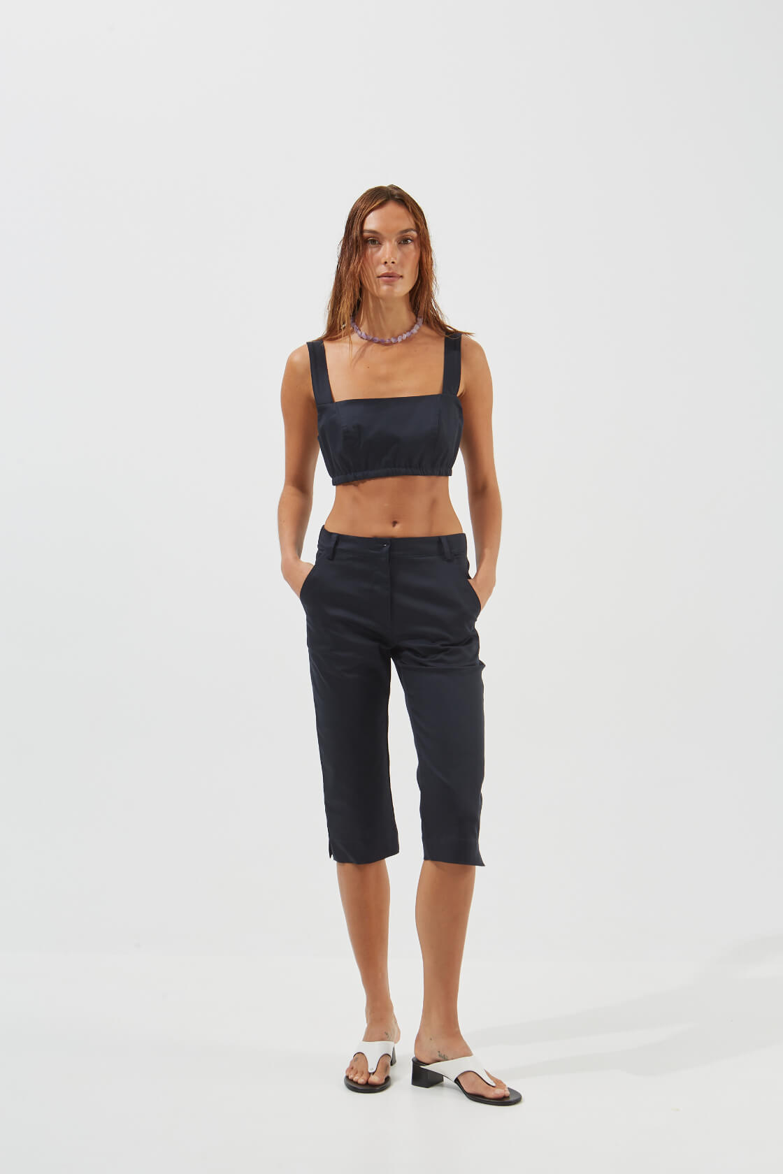 Lotus elastic cotton-tencel capri