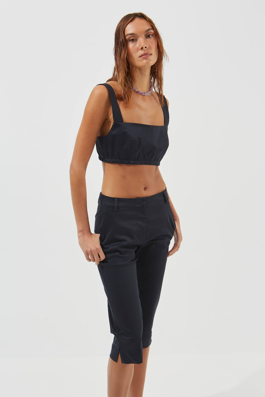 Lotus elastic cotton-tencel capri