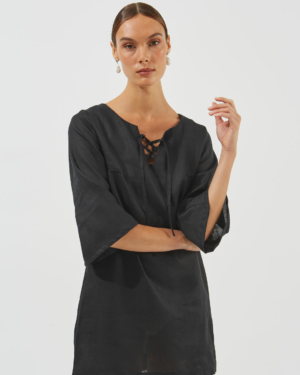 tie-detailed linen dress