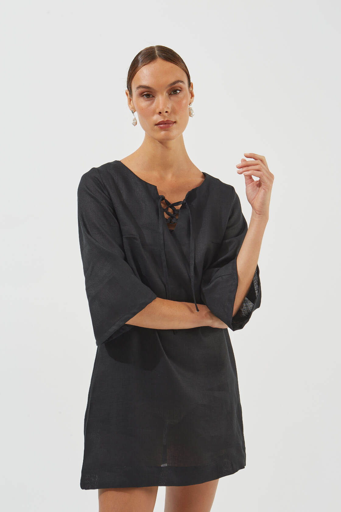 Aglaea mini tie-detailed linen dress