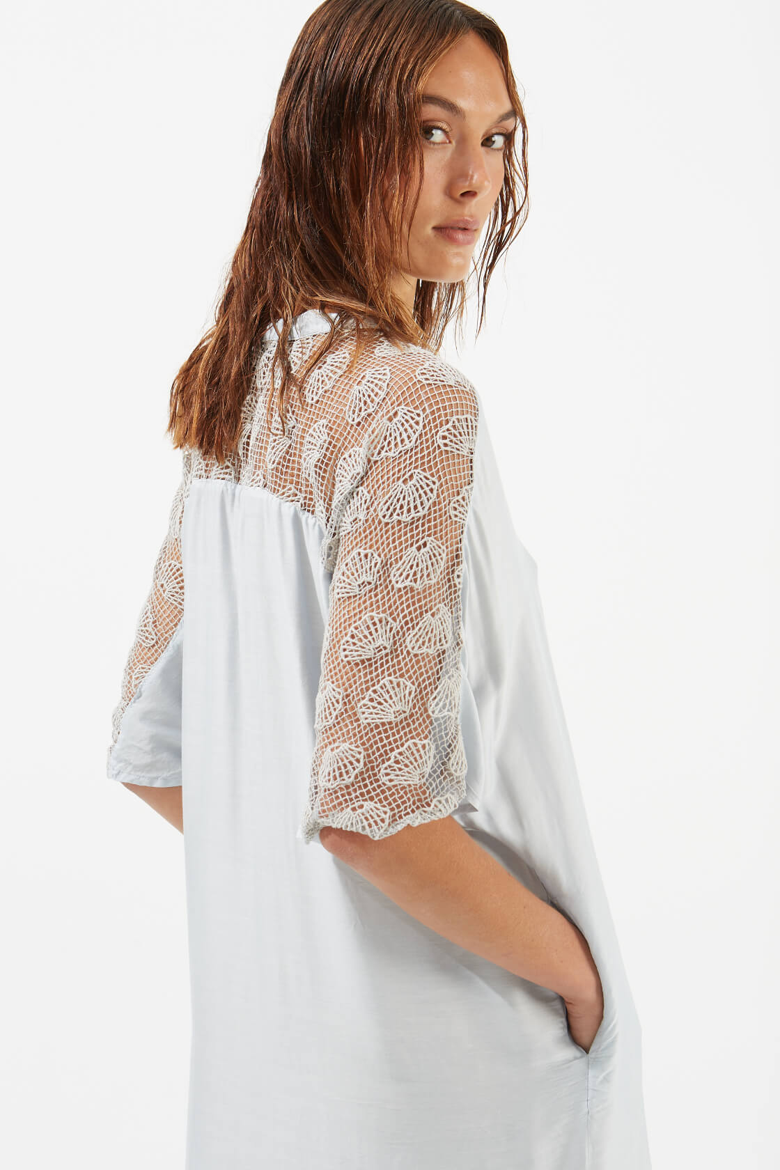 Alyssa lace-trimmed midi short-sleeved dress