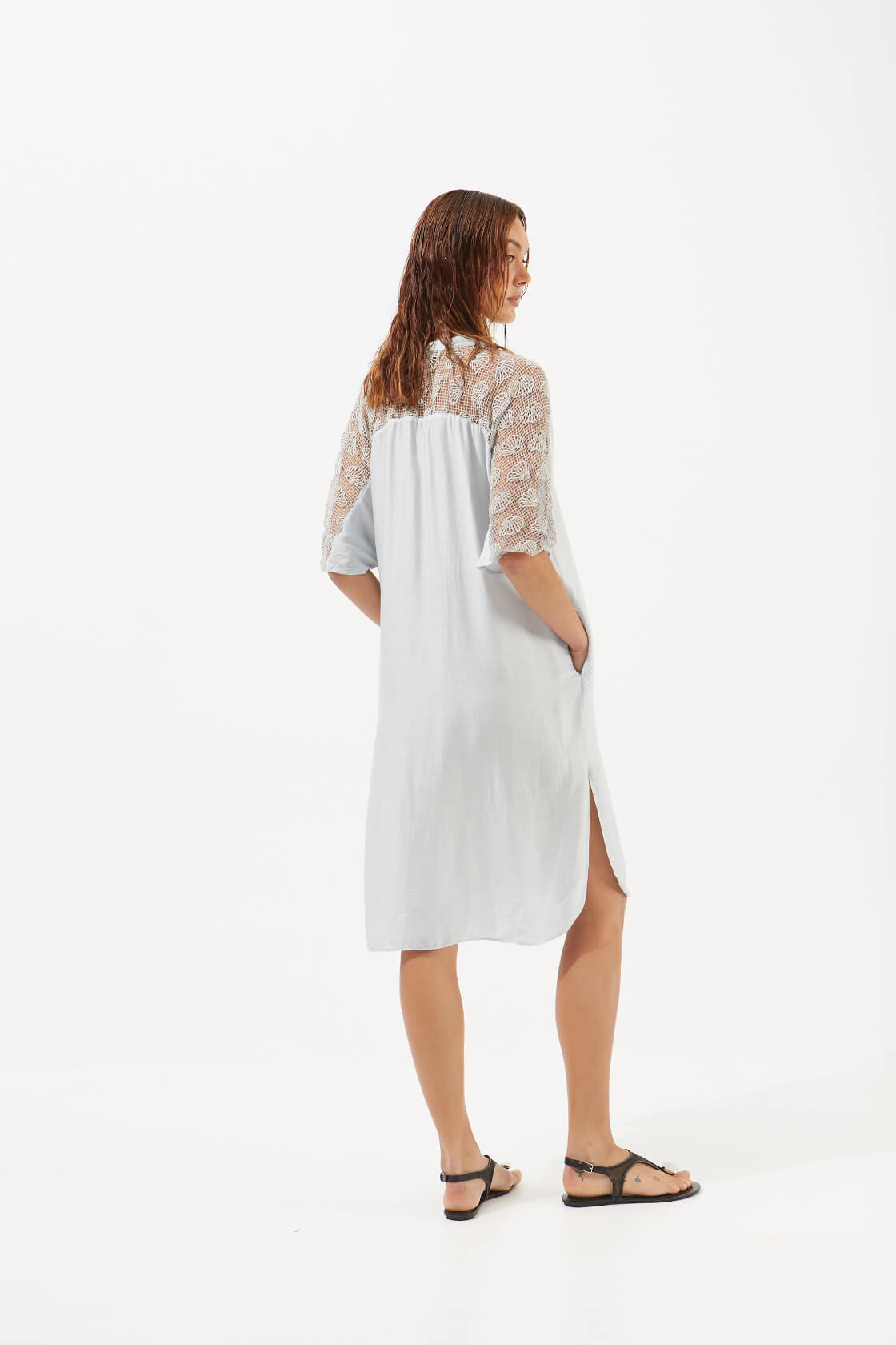 Alyssa lace-trimmed midi short-sleeved dress