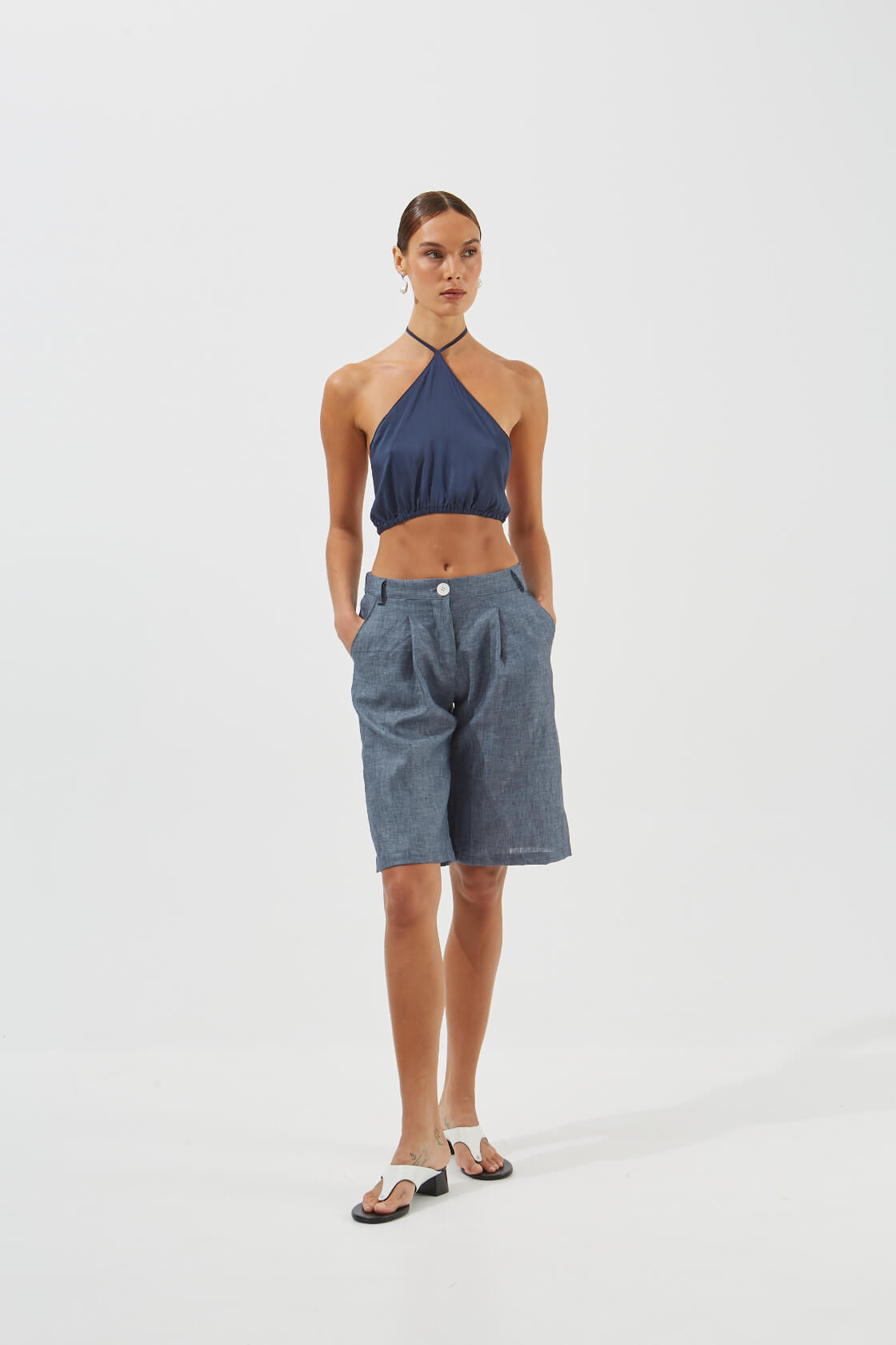 Calla halter-neck cropped top