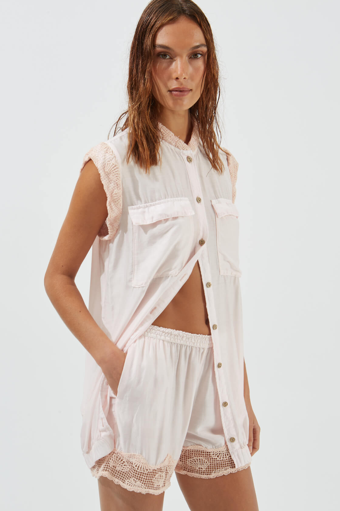 Cassia lace trimmed long vest
