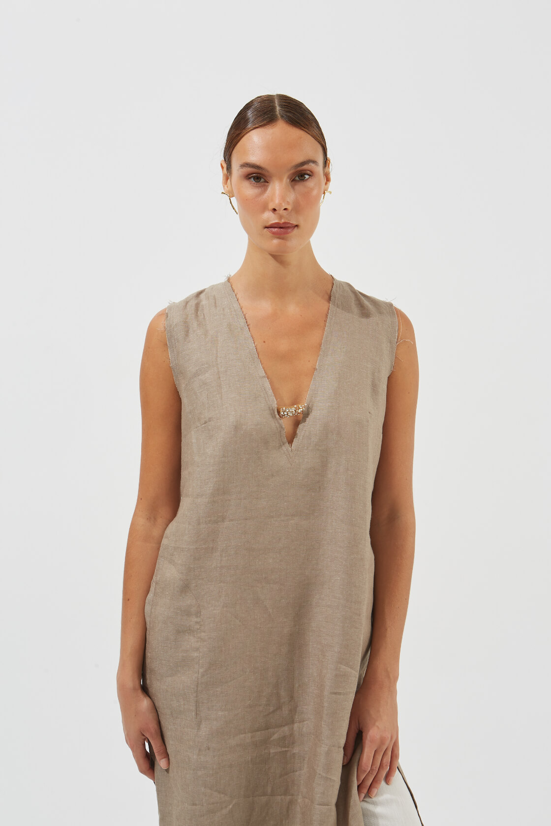 Violet linen maxi V-neck dress