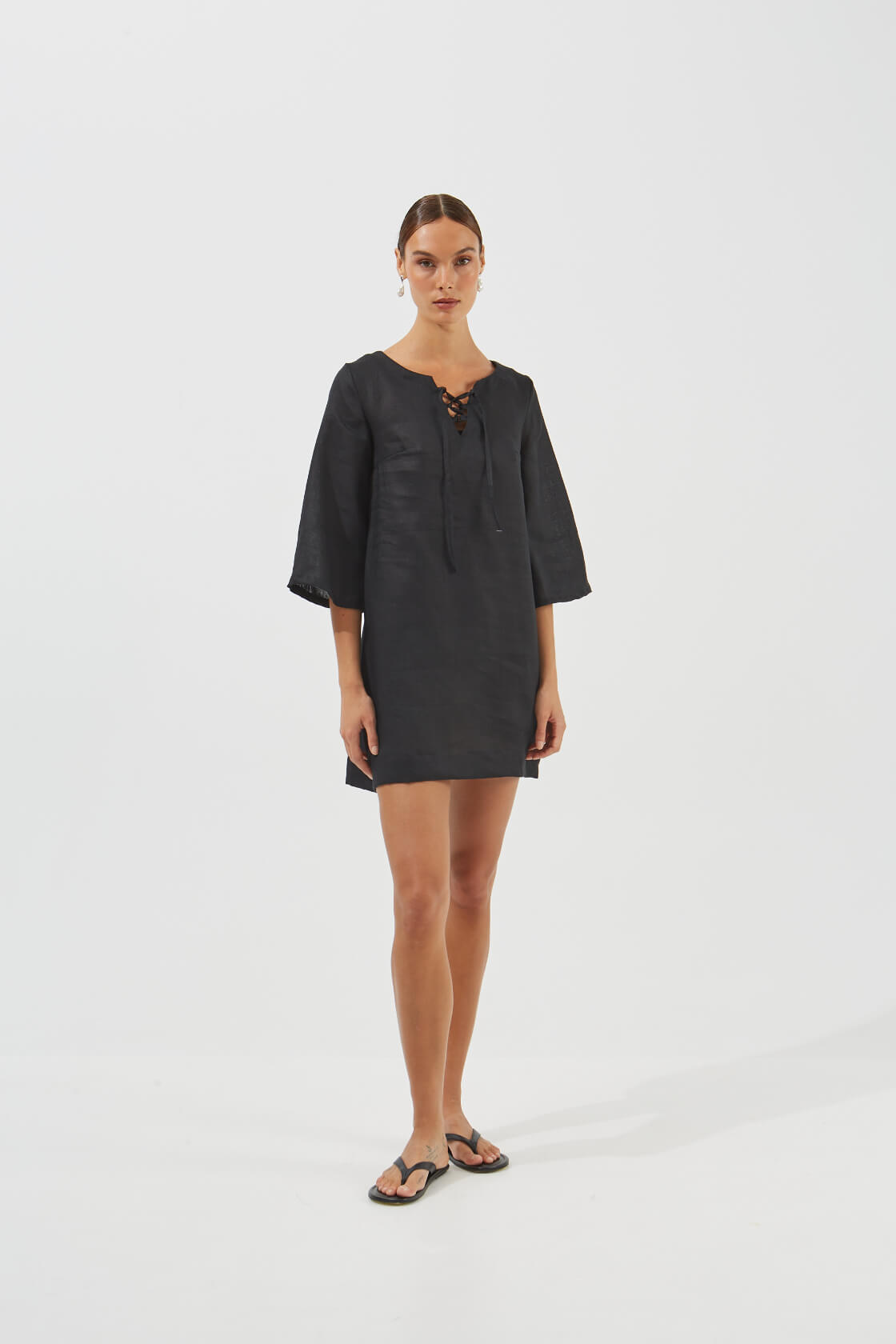 Aglaea mini tie-detailed linen dress