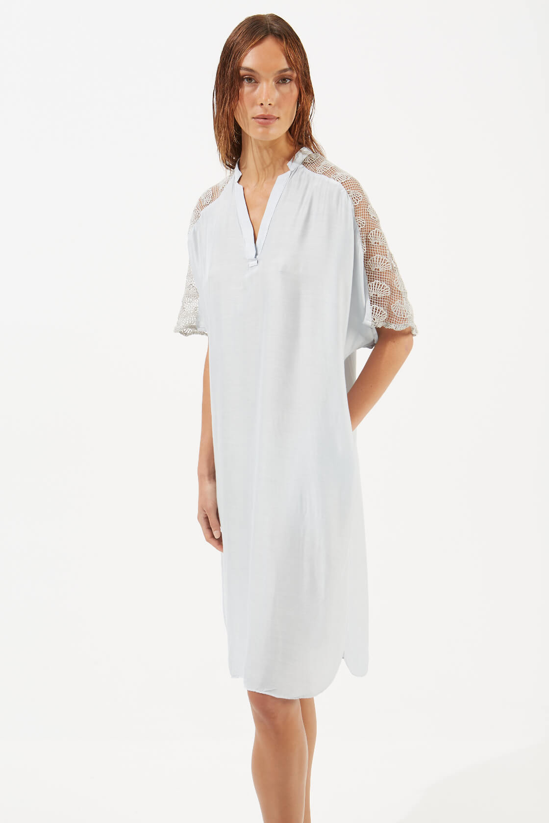 Alyssa lace-trimmed midi short-sleeved dress