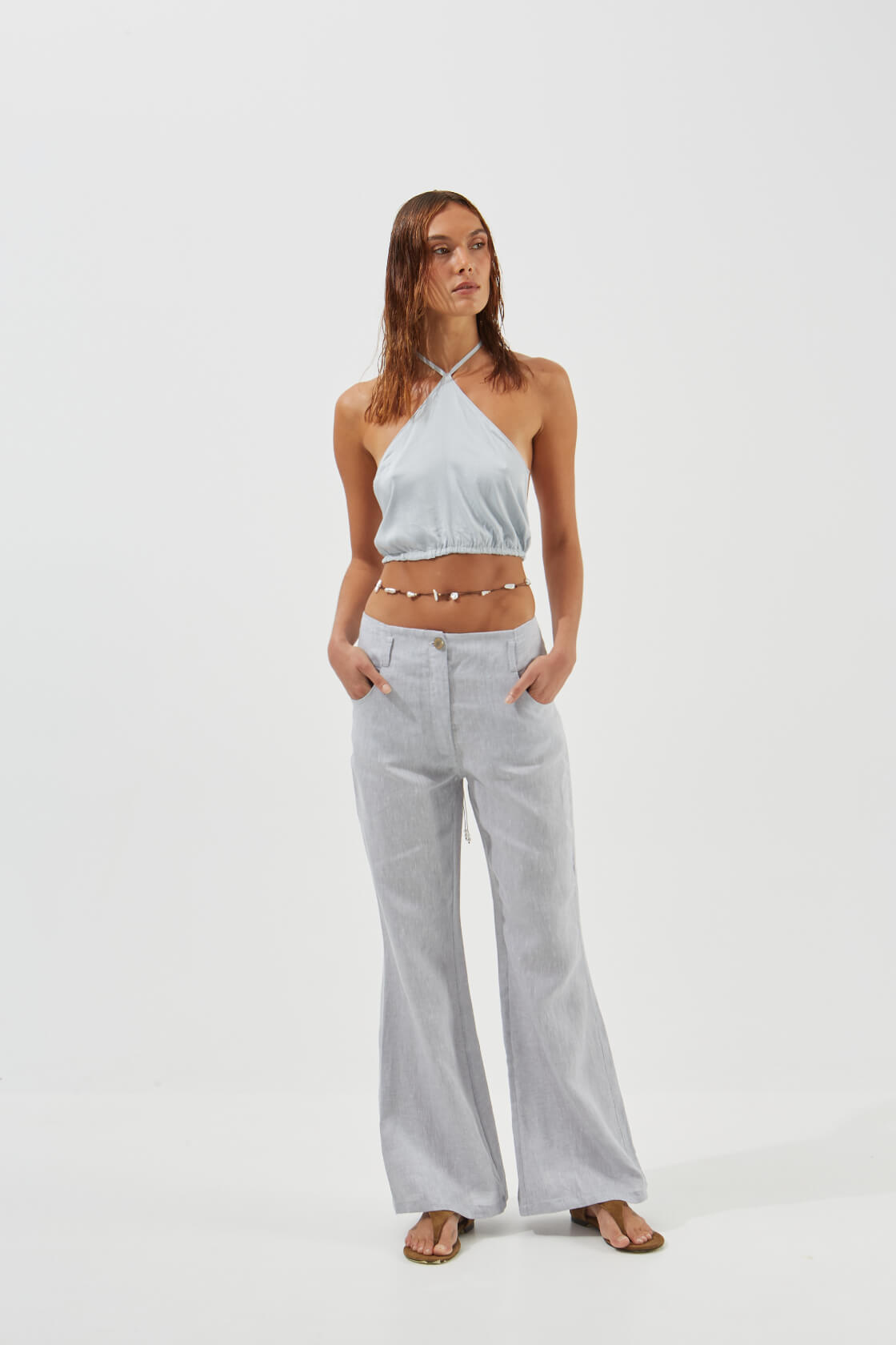Calla halter-neck cropped top