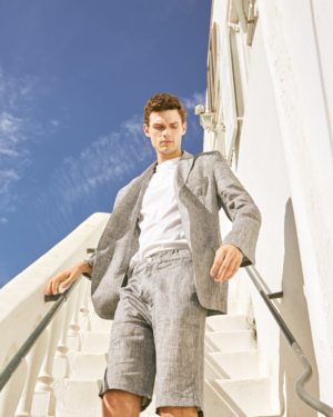 Drawstring linen bermuda shorts, linen blazer